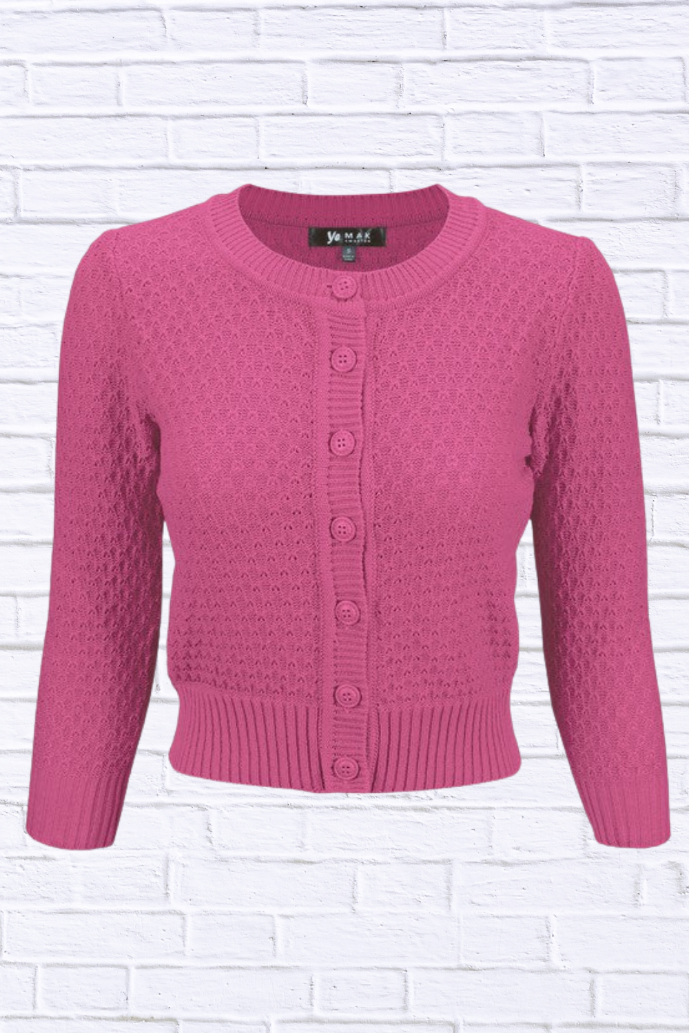 3/4 Sleeve Cute Pattern Cropped Cardigan Sweater