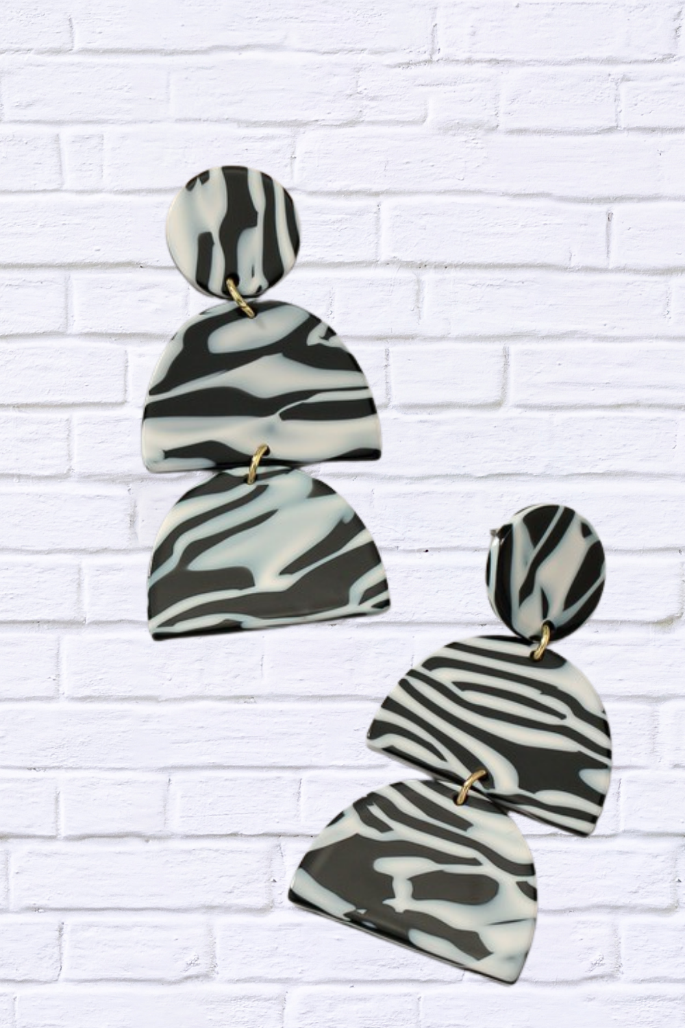 Black and white print geo shape drop earrings