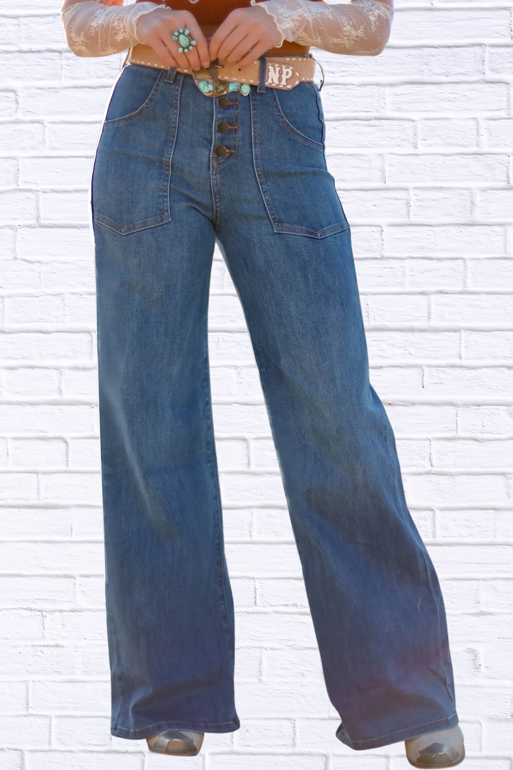 High-Waisted Wide-Leg Button-Front Jeans