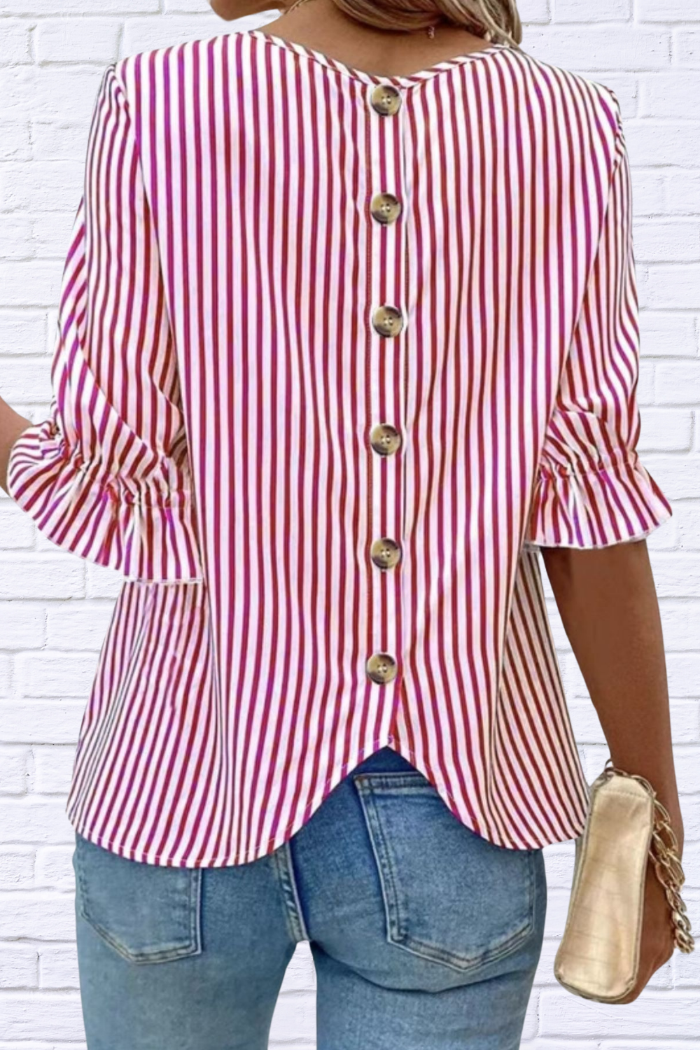 Striped Round Neck Half Sleeve Casual Blouse
