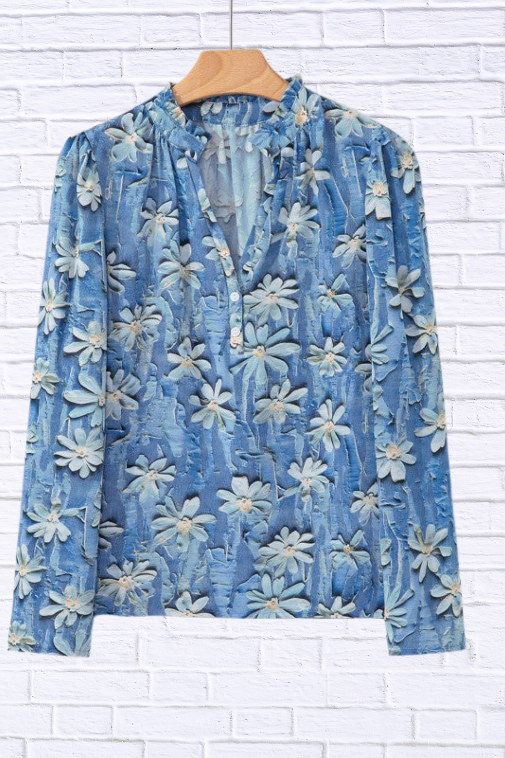 Floral Half Placket Collared V-Neck Blouse