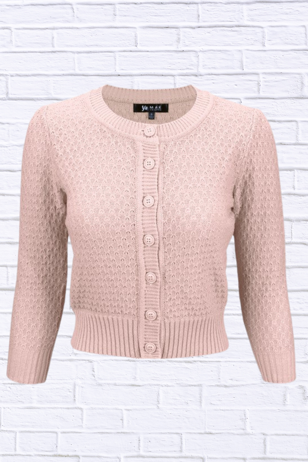 3/4 Sleeve Cute Pattern Cropped Cardigan Sweater