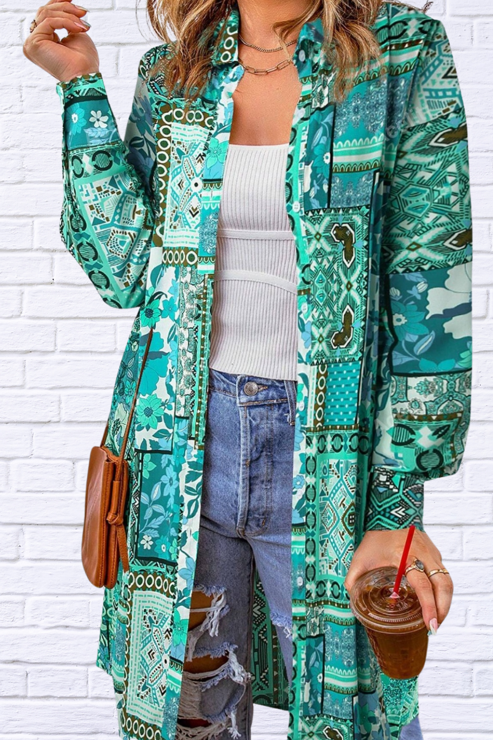 Printed Button Up Long Sleeve Top