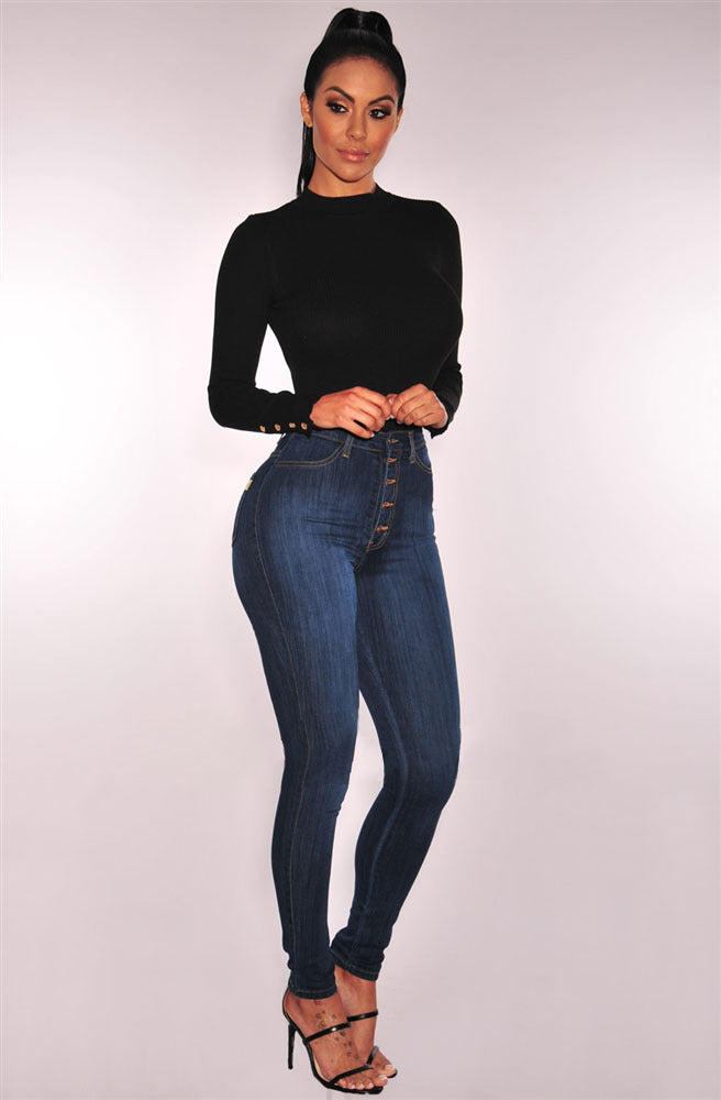 High Waist Stretch Slim Denim Skinny Pants