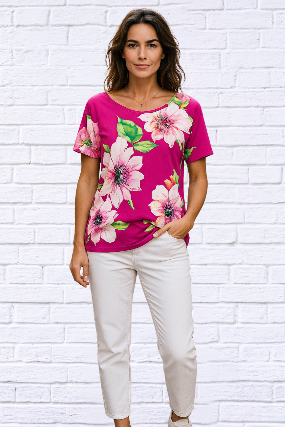 Hot Pink With Pale  Pink One Shouler Boxy Top