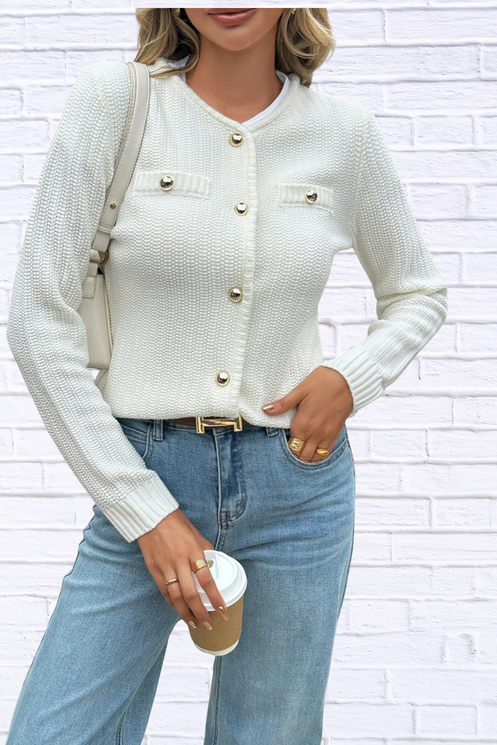 Front Ribbed Long Sleeve Cardigan