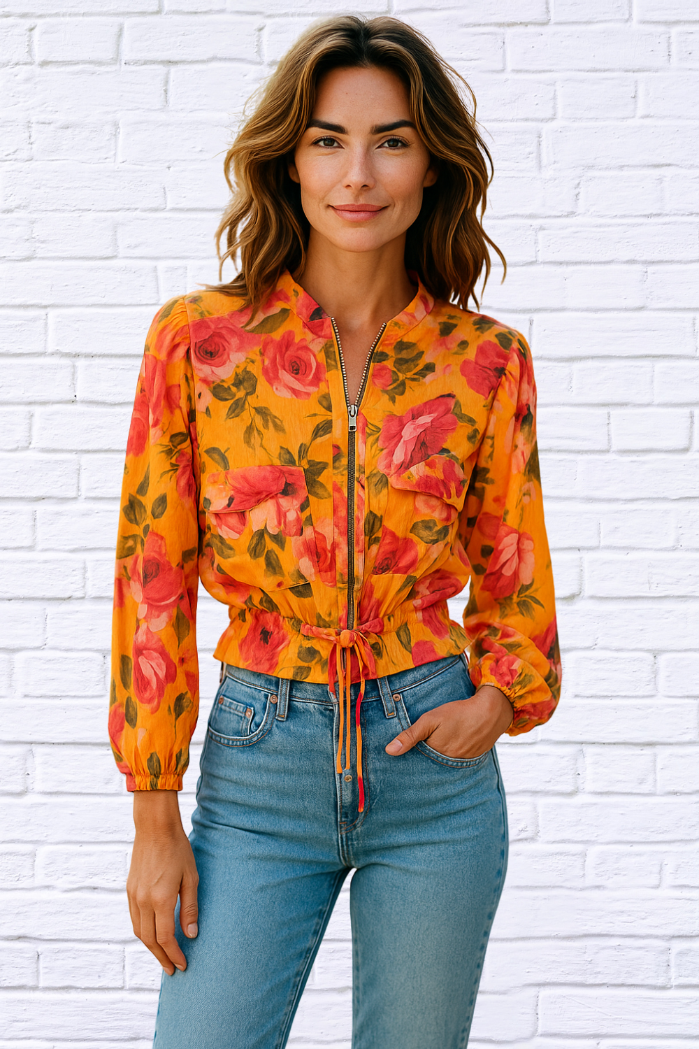 Demi Lola Jacket i Tangerine / Turquoise / Animal and Floral