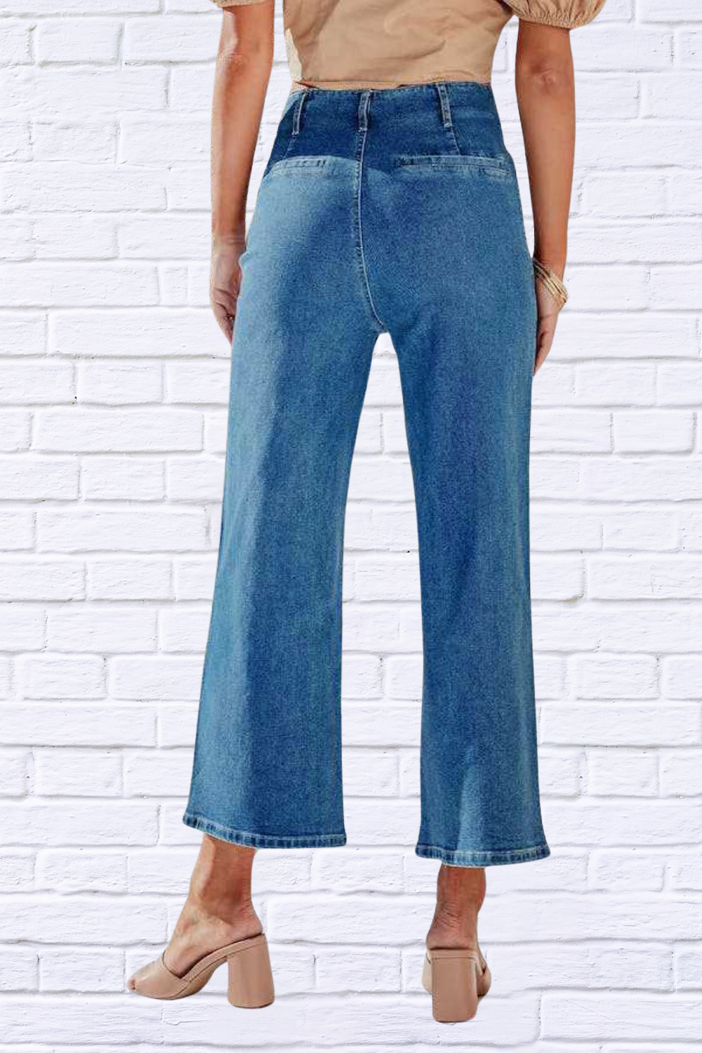 Button Fly Cropped Wide Leg Jeans