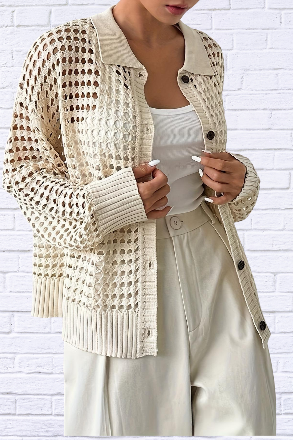 Hollow Out Knit Button Front Cardigan