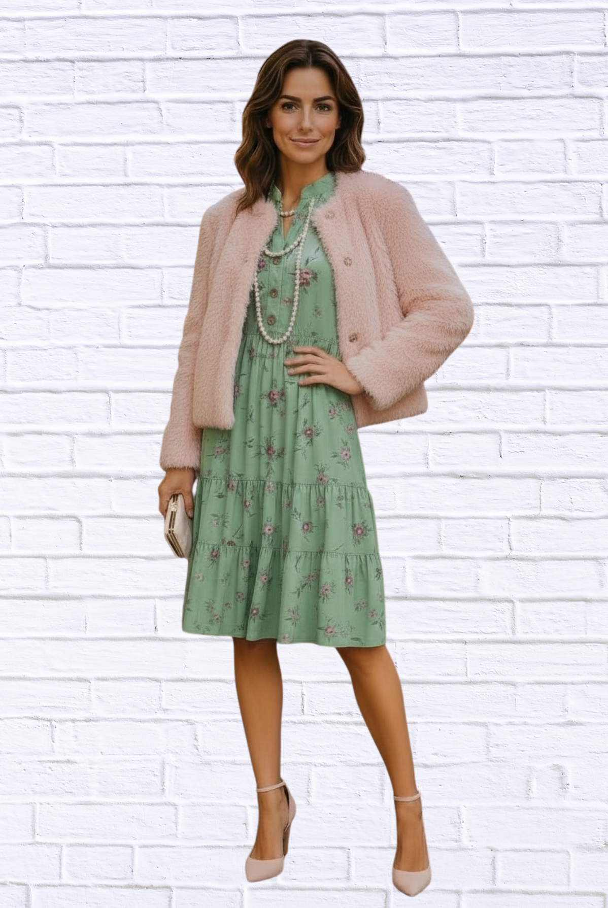 BabyDoll Dress - Pale Green and Pink Floral