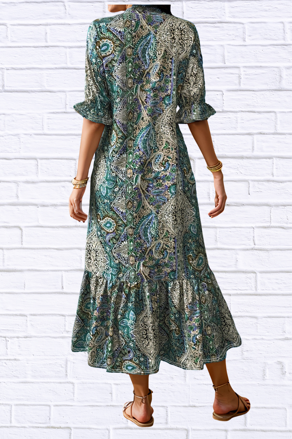Bohemian Paisley Print Ruffle Hem Midi Dress