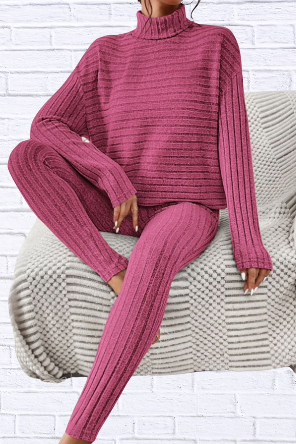 Ribbed Turtleneck Top and Pants Set