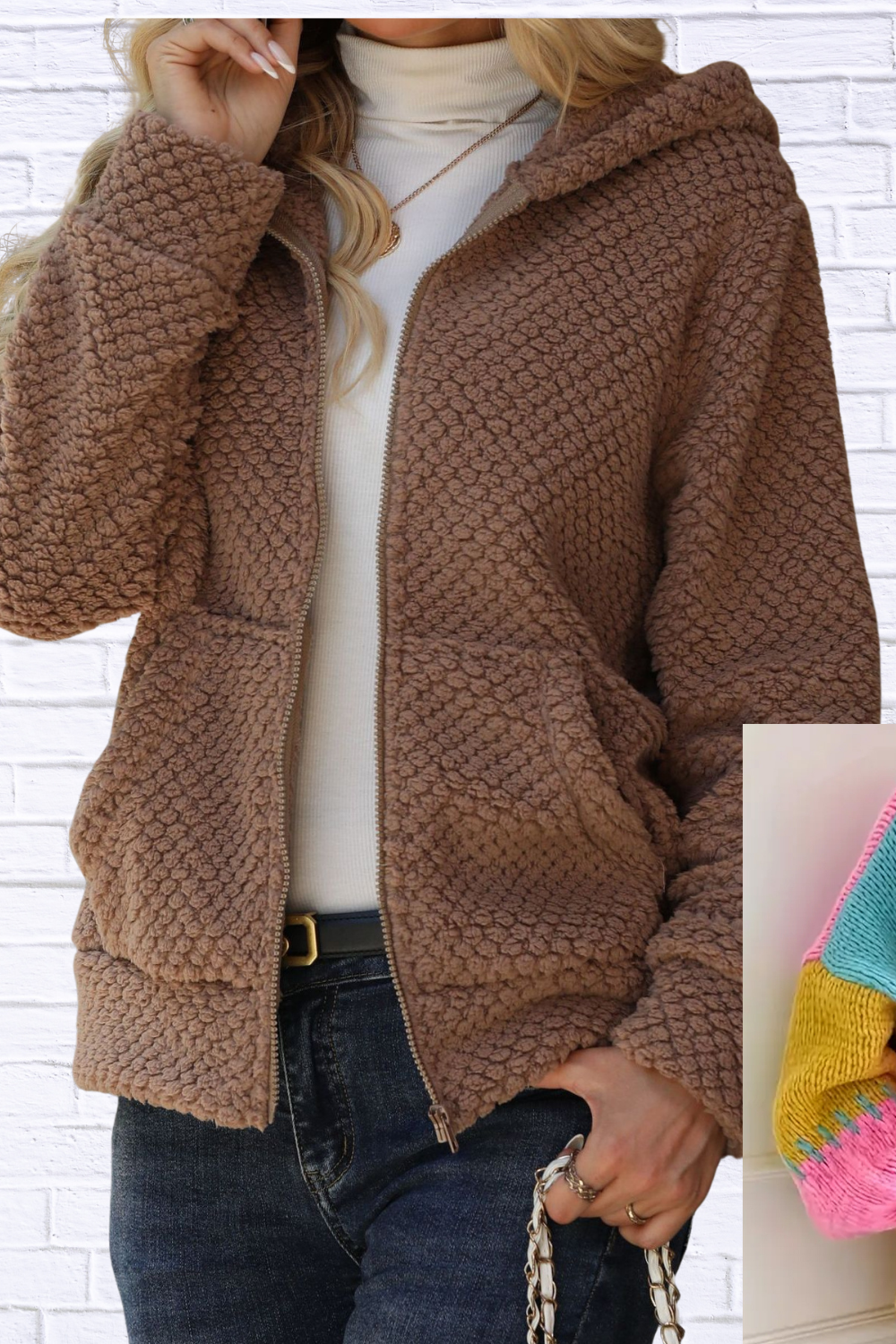 Textured Knit Zip-Up Hooded Outerwear