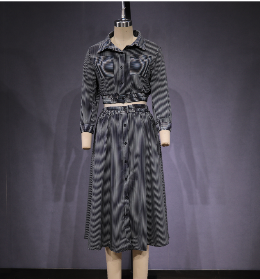 Casual Stylish Long Sleeves Striped Shirt Set