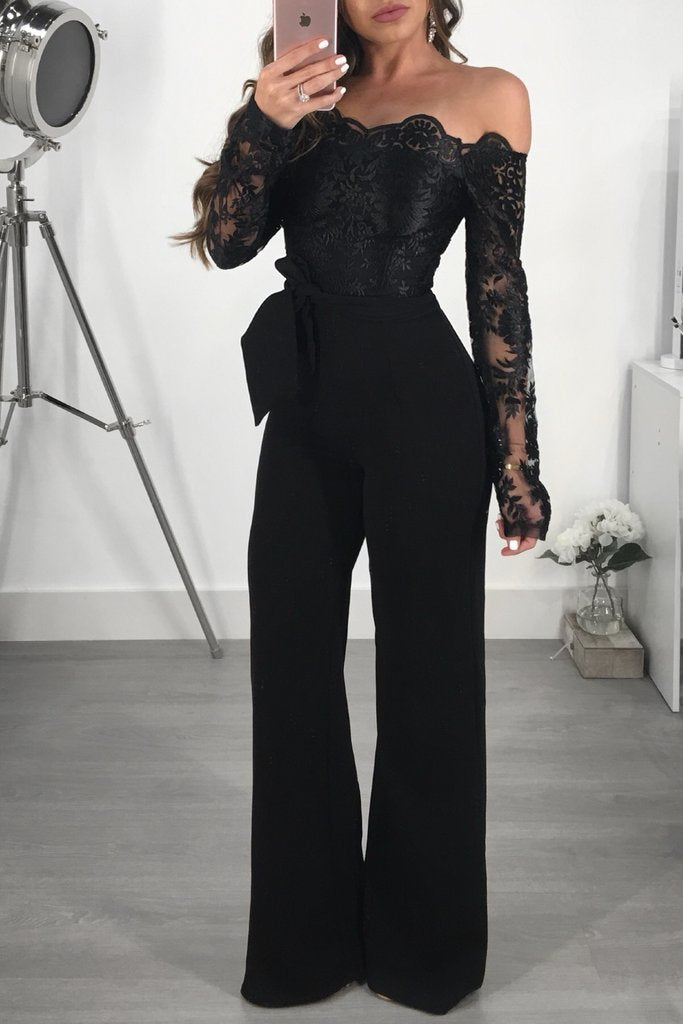 Lace off Shoulder Wide Leg Jumpsuit