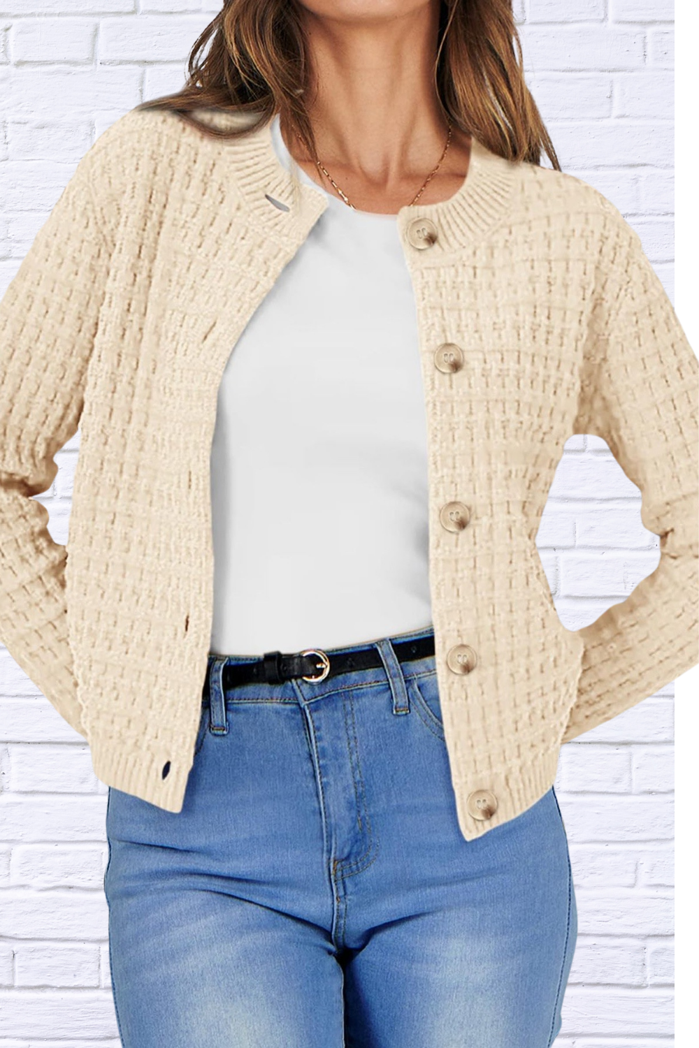 Textured Knit Button-Front Cardigan