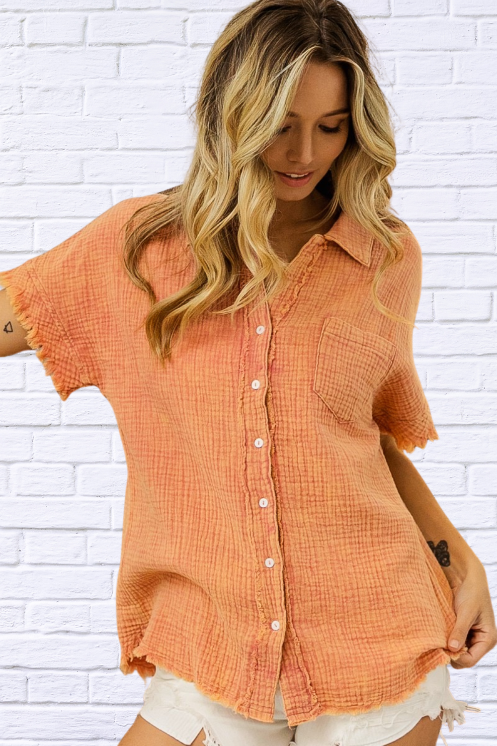 Mineral Washed Buttoned Up Shirt Top