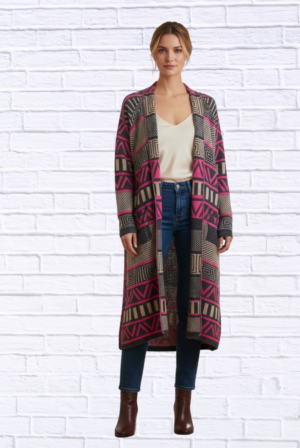 Printed Shawl Cardigan with Fringed Hem – Cozy, Stylish, and Perfect for Layering!