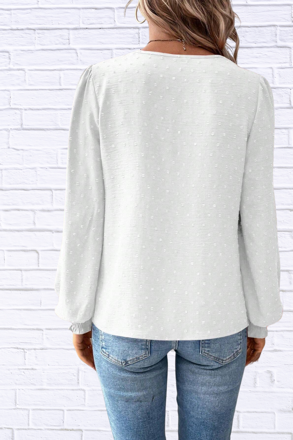 Swiss Dot Lace Detail Long Sleeve Blouse