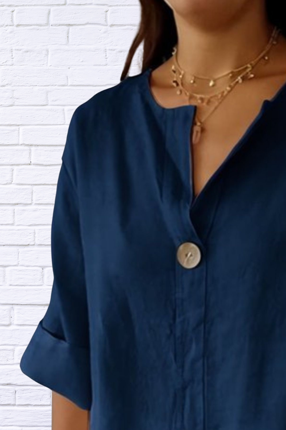 Full Size Linen Blend Notched Blouse Plus Size