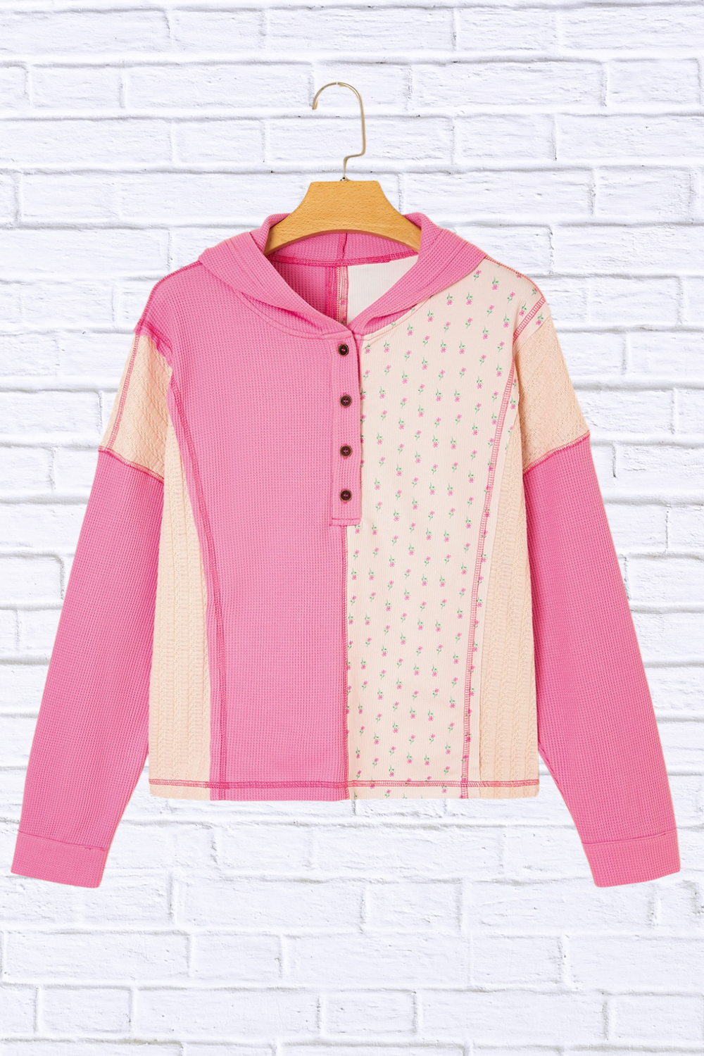 Color Block Button Detail Hoodie