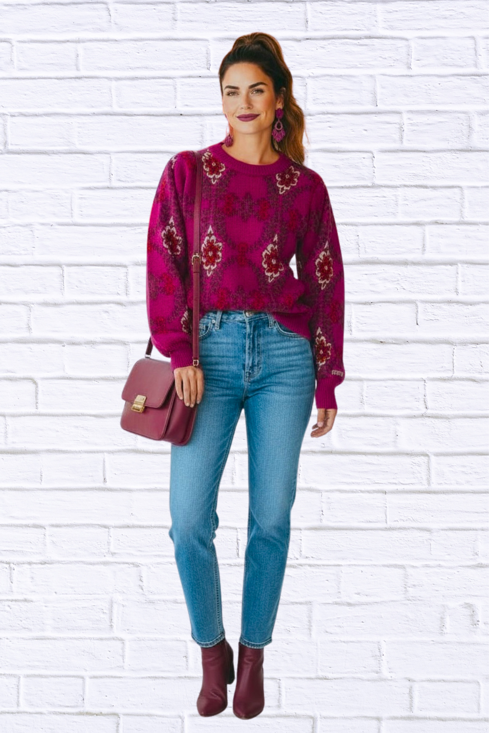 Umgee Boho Patterned Long Sleeve Sweater