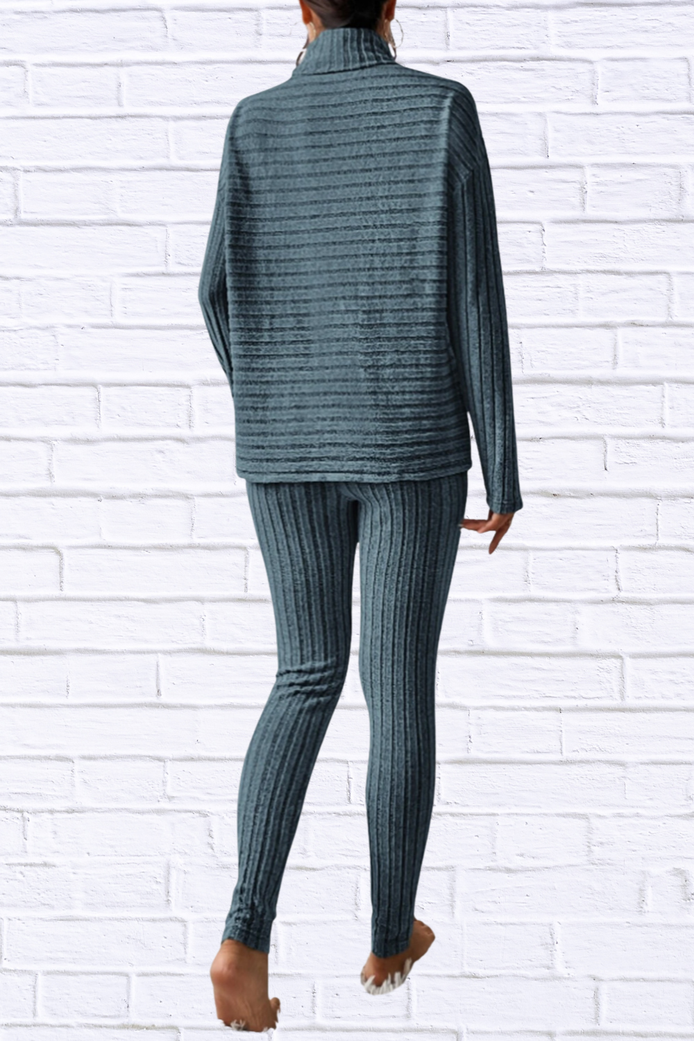 Ribbed Turtleneck Top and Pants Set