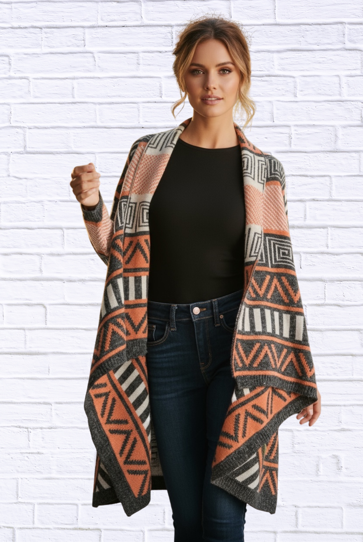 Printed Shawl Cardigan with Fringed Hem – Cozy, Stylish, and Perfect for Layering!