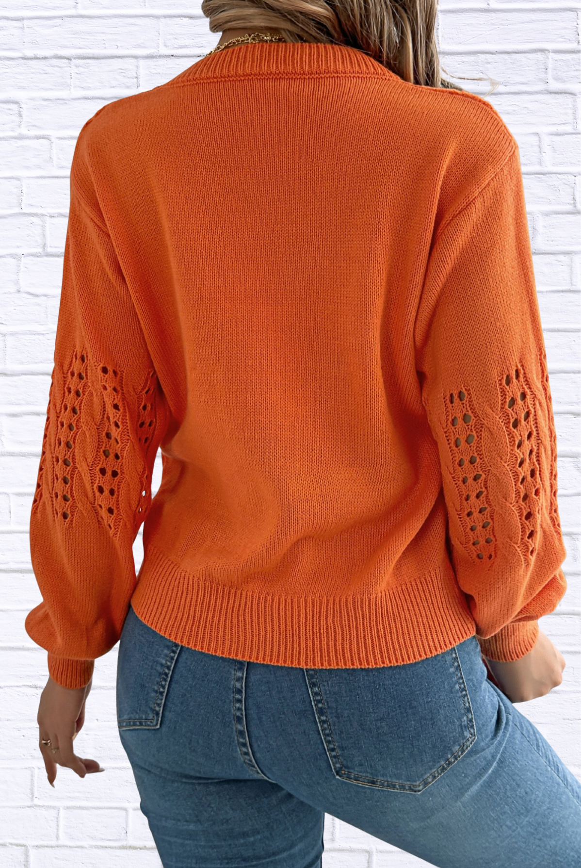 Hollow Out Eyelet Long Sleeve Sweater