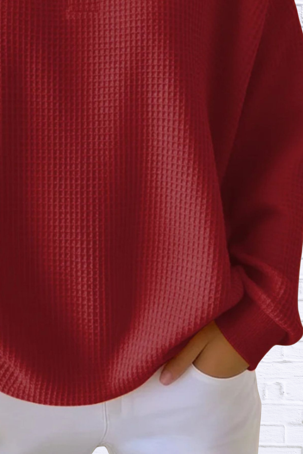 Full Size Waffle Knit Button Detail Top Plus Size