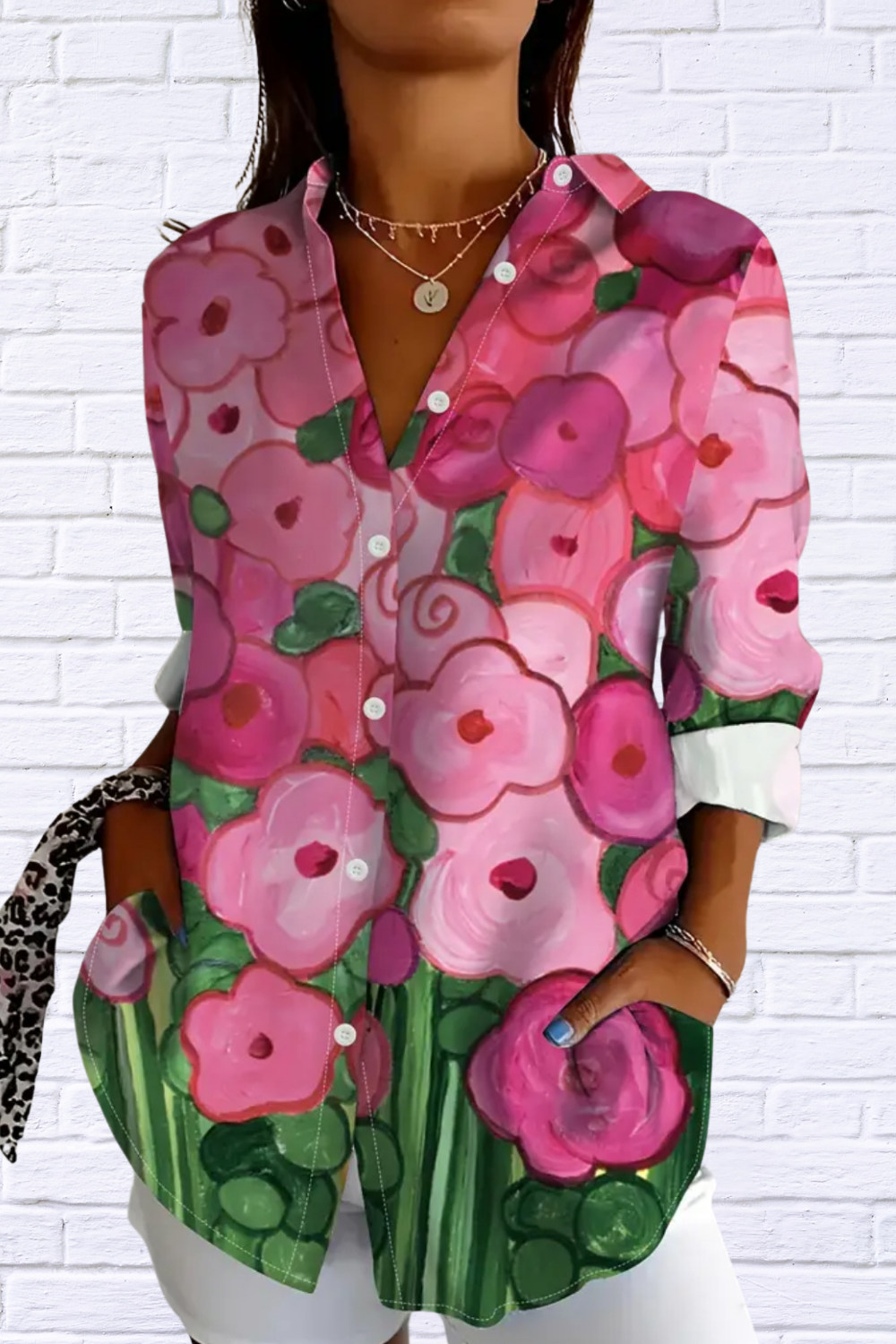 Woven Shirting Top with Button Detail Women'S Floral Print Shirt