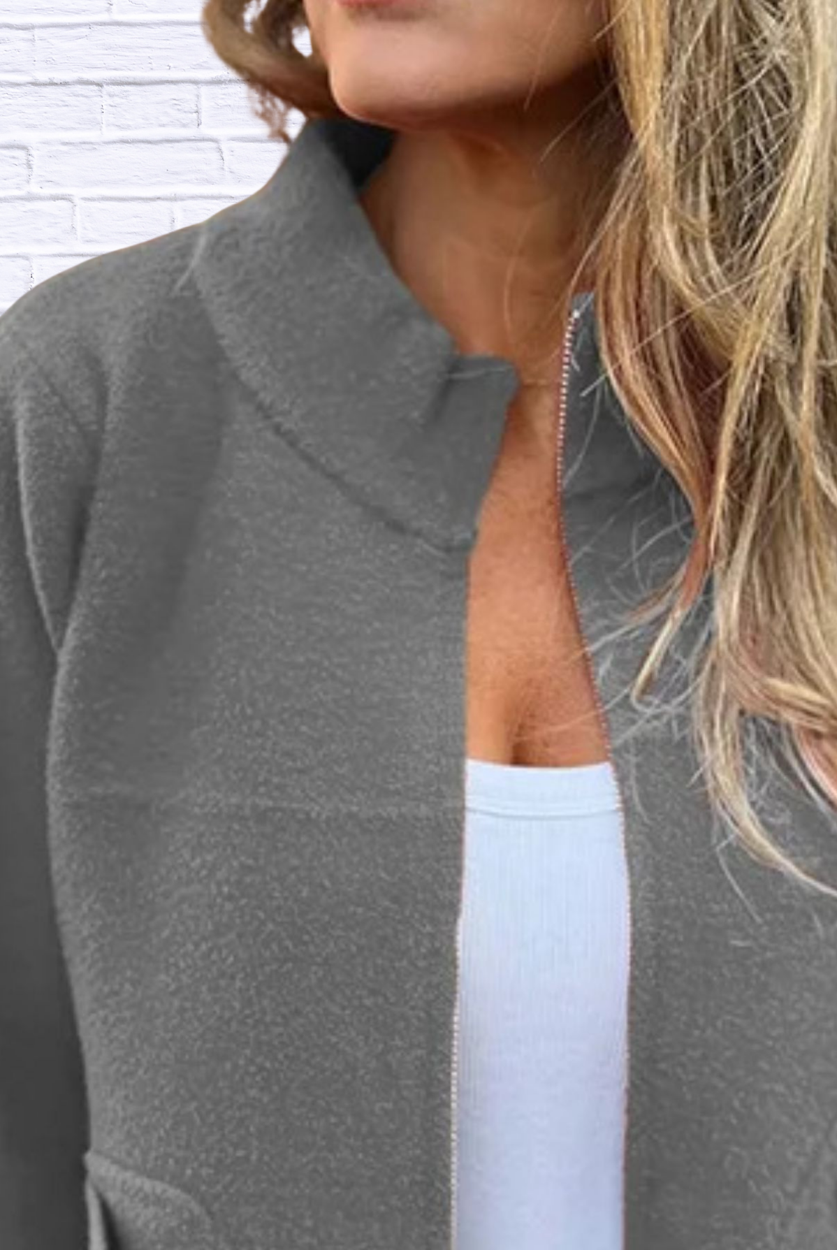 Full Size Textured Knit Zip Up Outerwear Plus Size