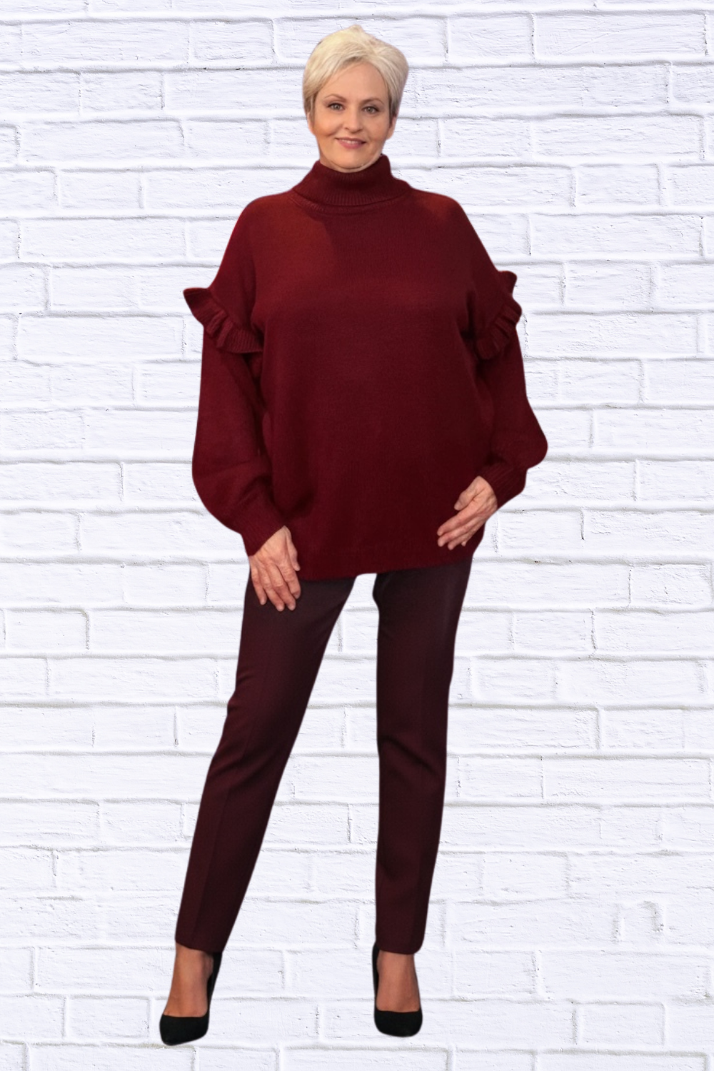 Turtleneck Dropped Shoulder Sweater – Women’s Oversized Knit Pullover for Cozy Effortless Style