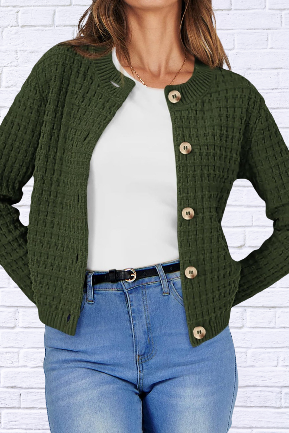 Textured Knit Button-Front Cardigan