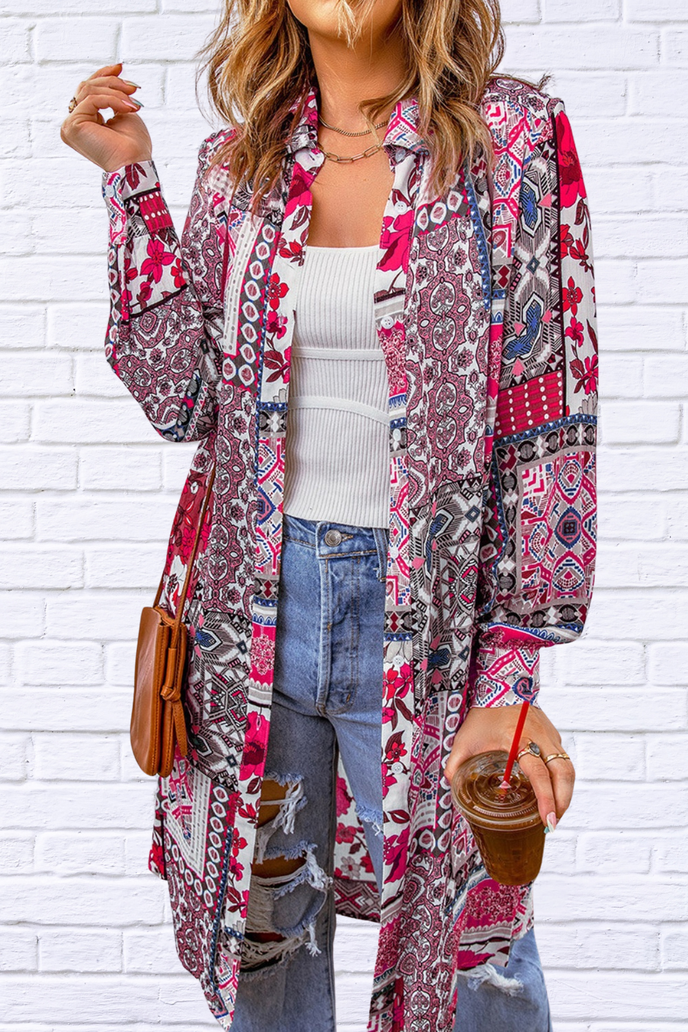 Printed Button Up Long Sleeve Top