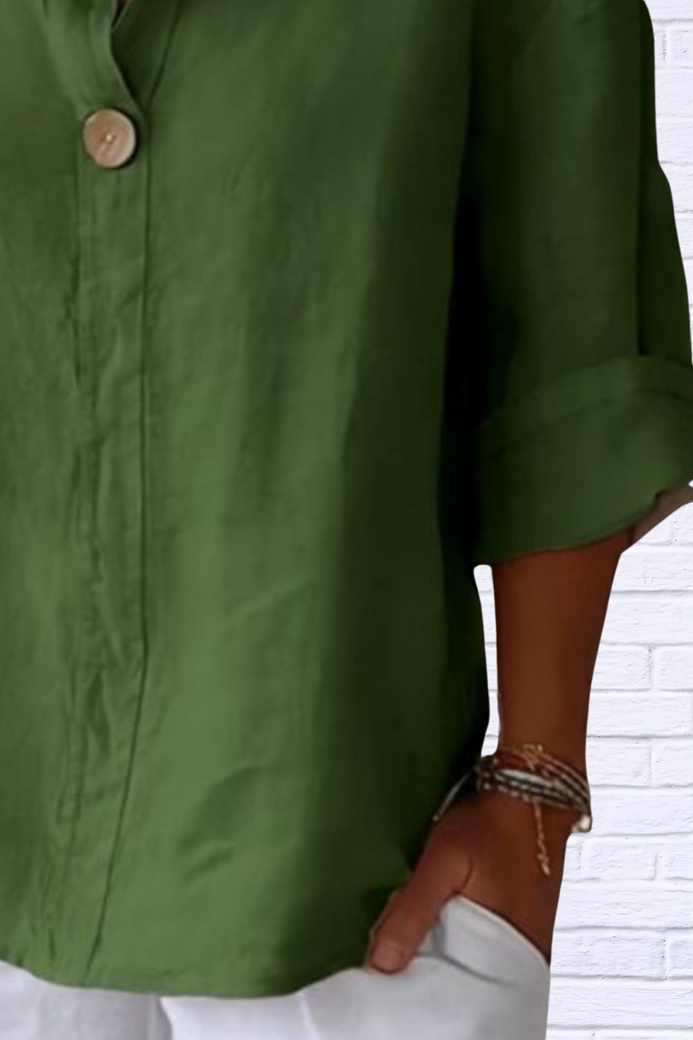 Full Size Linen Blend Notched Blouse Plus Size