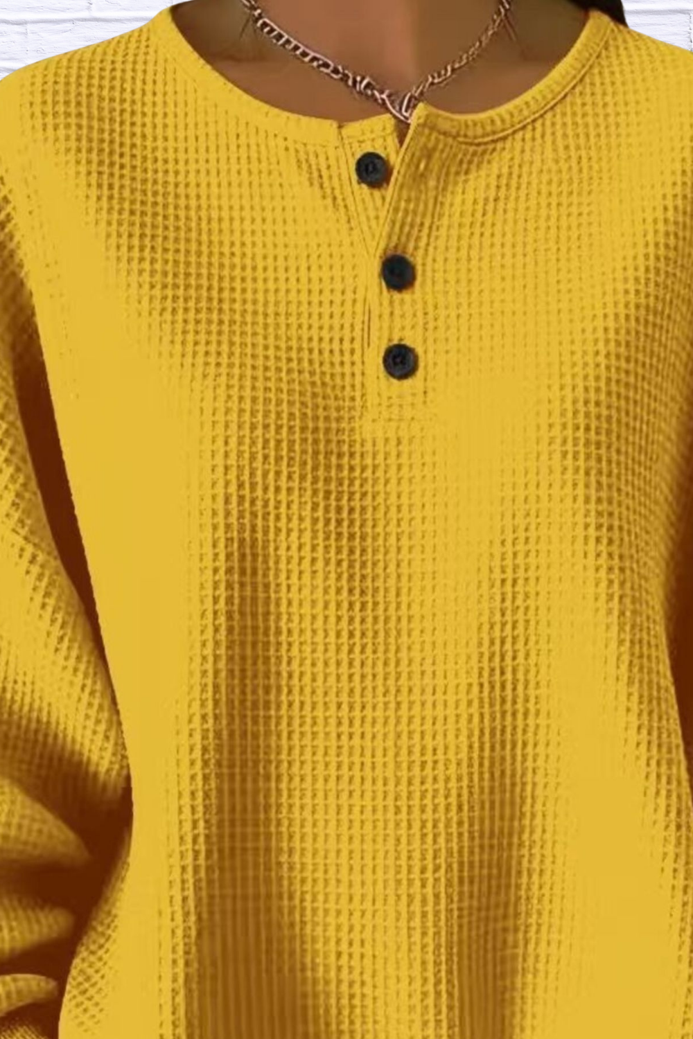 Full Size Waffle Knit Button Detail Top Plus Size