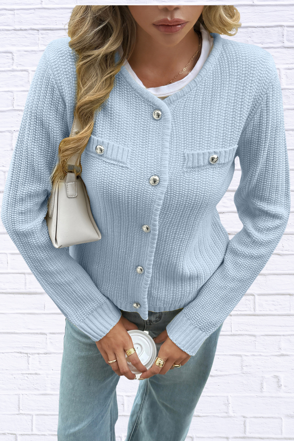 Front Ribbed Long Sleeve Cardigan