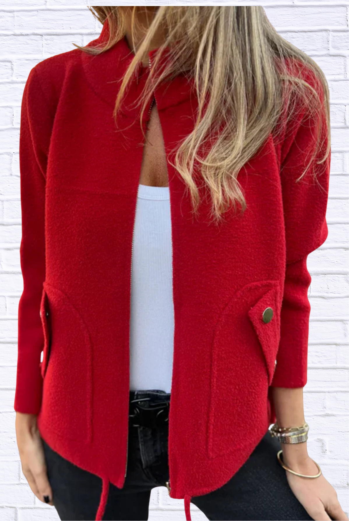 Full Size Textured Knit Zip Up Outerwear Plus Size