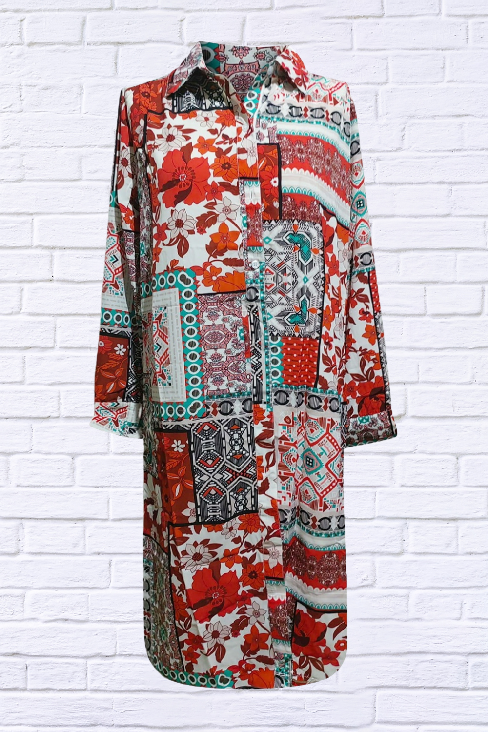 Printed Button Up Long Sleeve Top