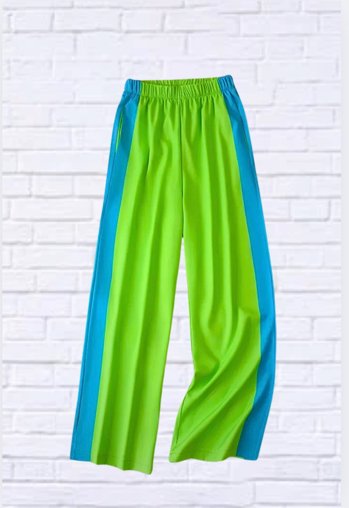 Fun, Bold, Eye-Catching Long Sleeved Elastic Waist Pants Set – Lime Green and Turquoise