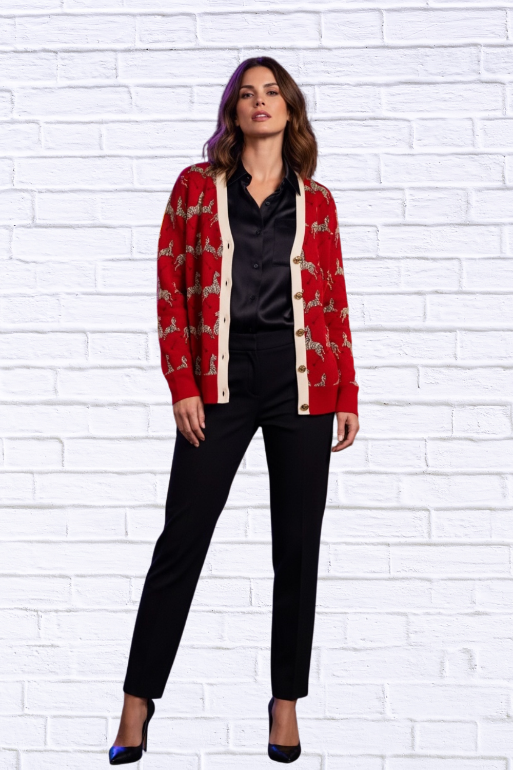 Women’s Casual V-Neck Zebra Print Cardigan