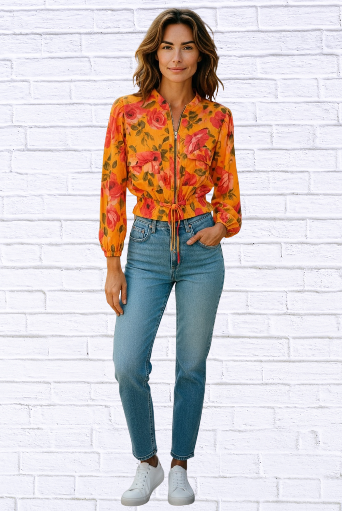 Demi Lola Jacket i Tangerine / Turquoise / Animal and Floral