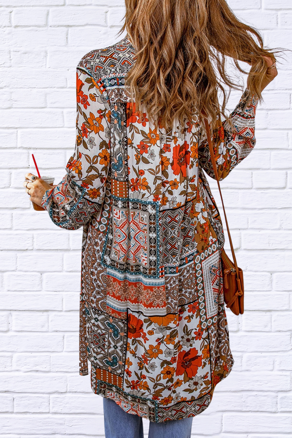 Printed Button Up Long Sleeve Top