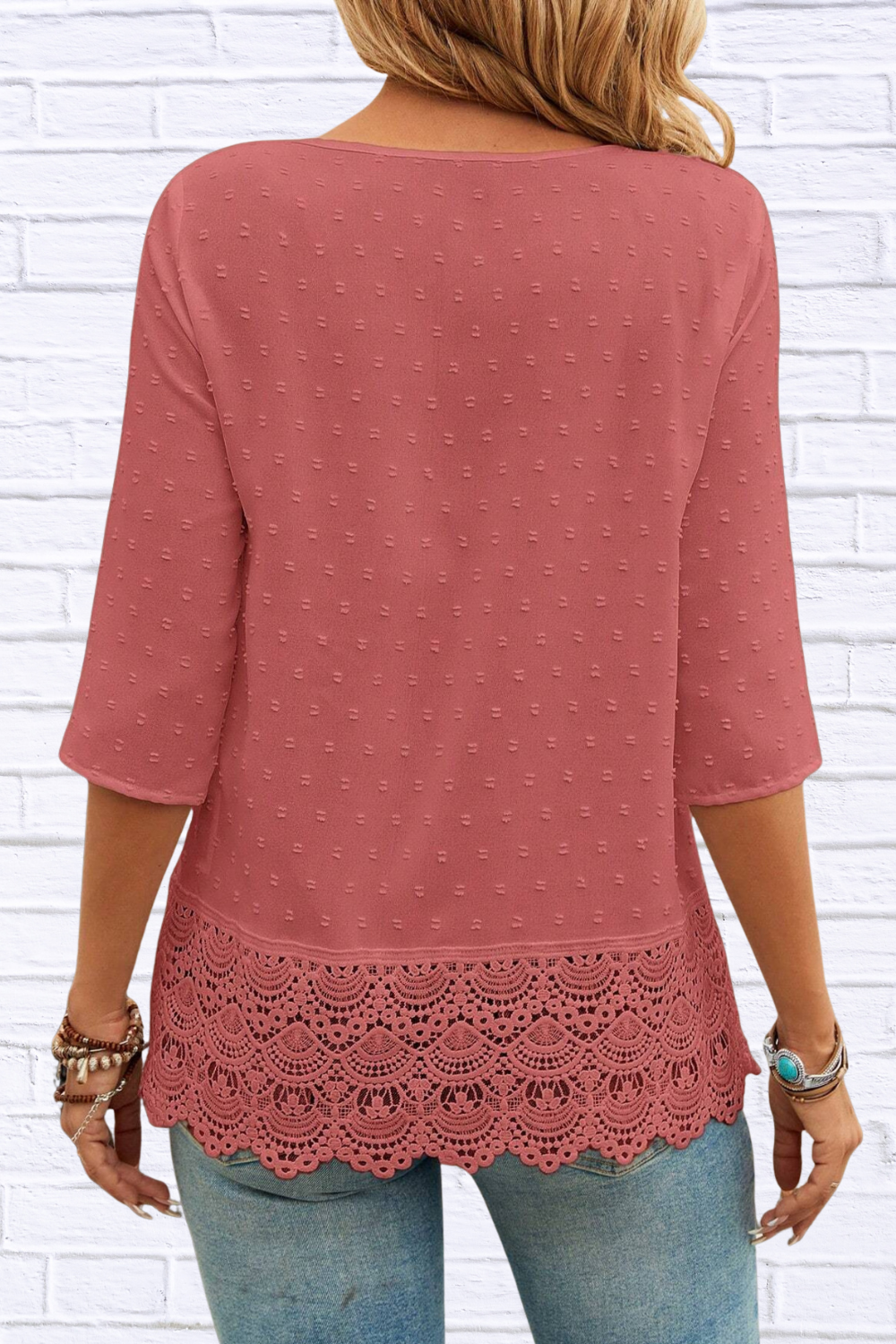 Lace Hem V-Neck Blouse