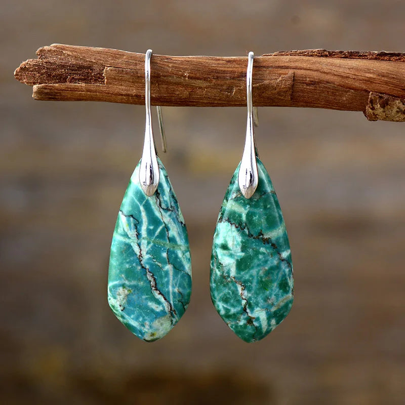 Gemstone Water Drop Earrings Jasper Natural Sea Sediment Earring