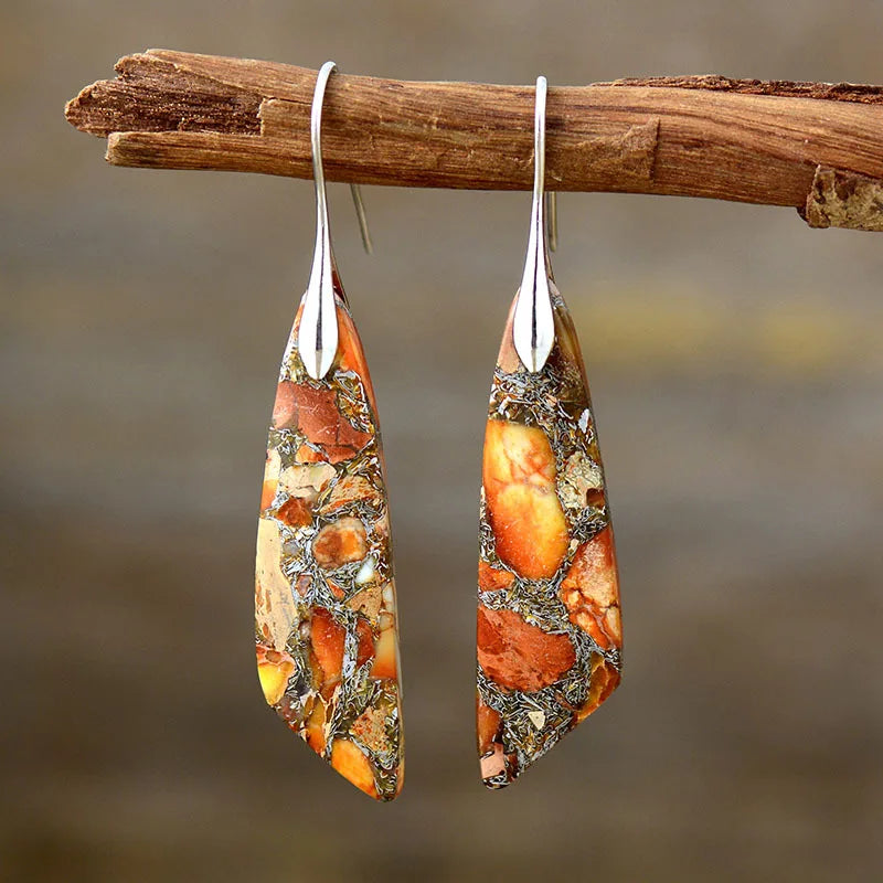 Imperial Jasper Leaf Pendant Dangle Drop Earrings Jewelry