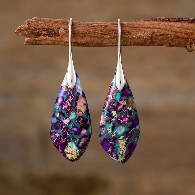 Gemstone Water Drop Earrings Jasper Natural Sea Sediment Earring