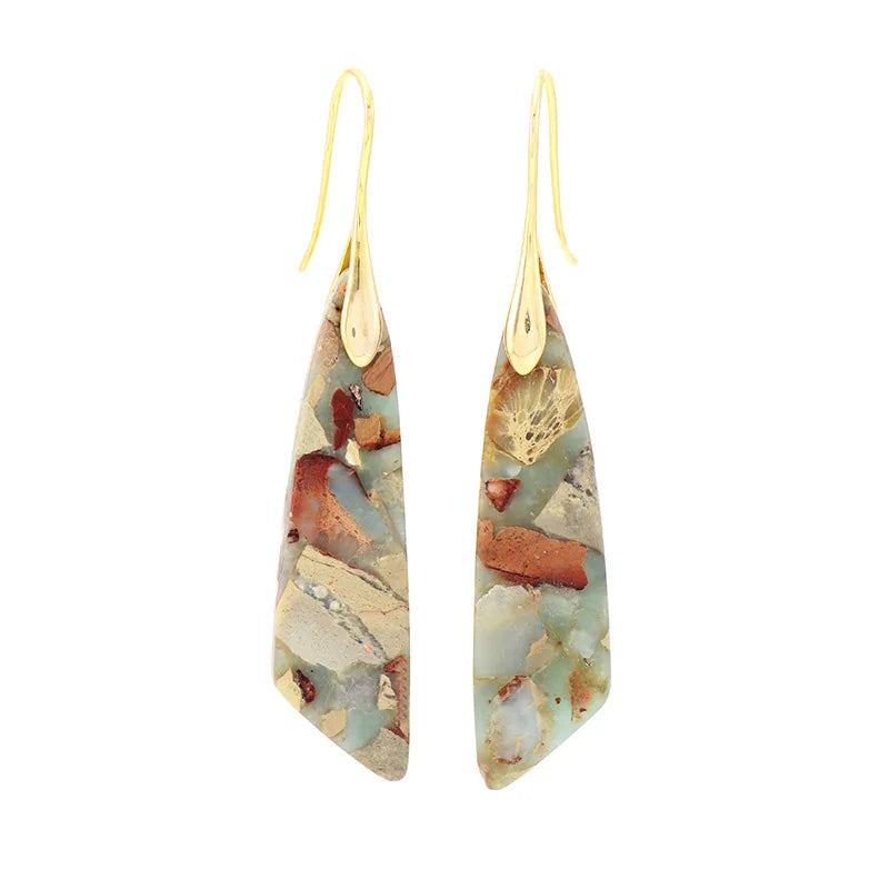 Imperial Jasper Leaf Pendant Dangle Drop Earrings Jewelry