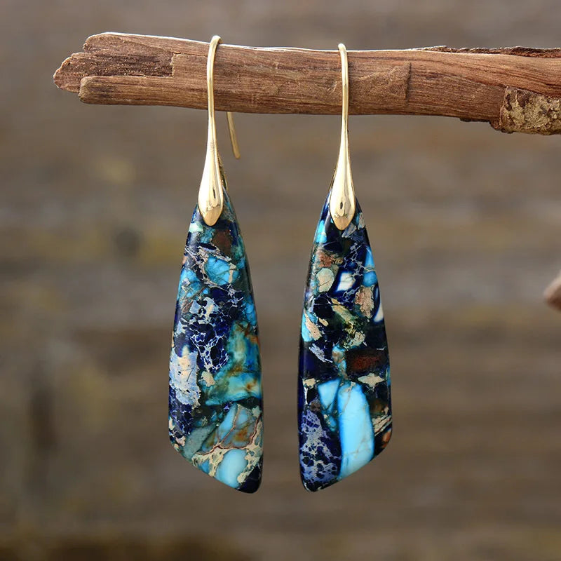Silver Plated Geometric Gemstone Jasper Earrings
